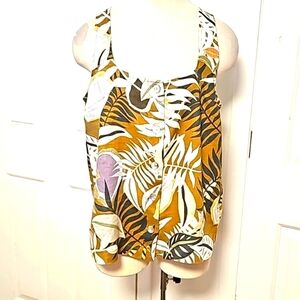 C&C California button-down top. 100% linen. Size large. Palm leaves mustard gray